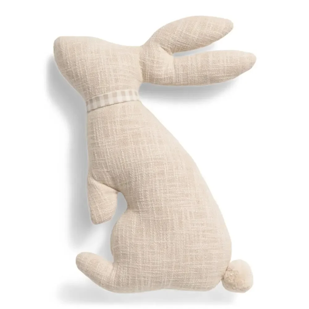 Rachel Ashwell Easter Bunny Rabbit Throw Pillow Beige & White Gingham NEW